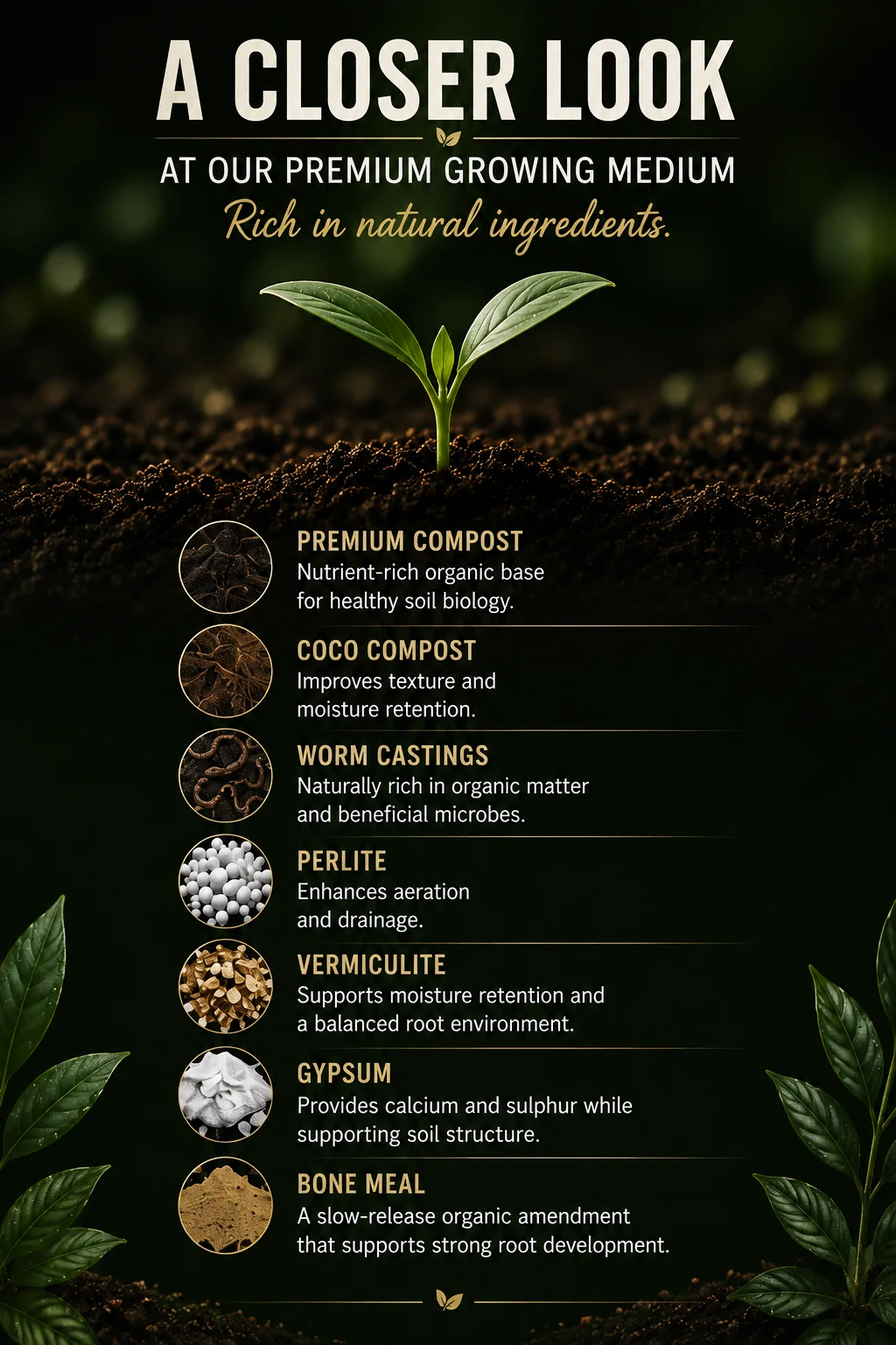 Premium soil texture close-up showing rich organic composition